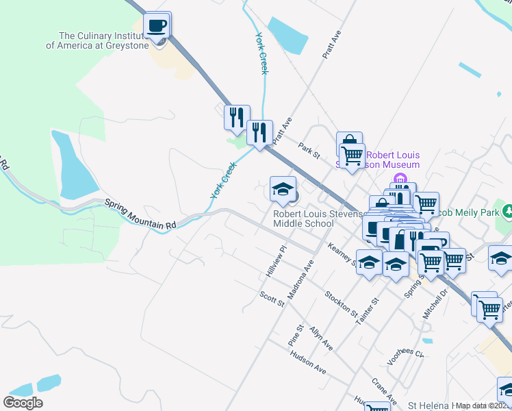 map of restaurants, bars, coffee shops, grocery stores, and more near 1831 Quail Court in St. Helena
