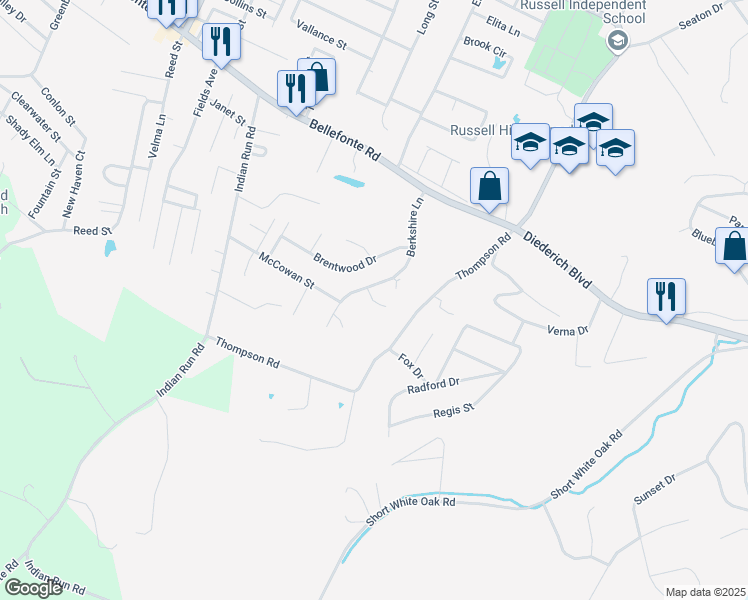 map of restaurants, bars, coffee shops, grocery stores, and more near 101-199 Arlington Place in Russell