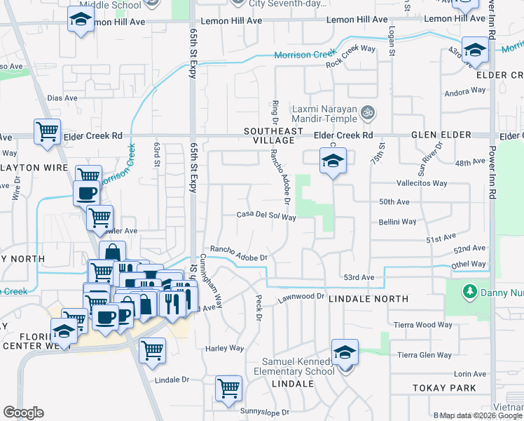 map of restaurants, bars, coffee shops, grocery stores, and more near 6916 Casa Del Sol Way in Sacramento