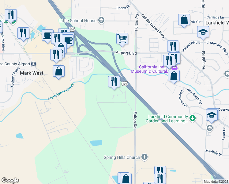 map of restaurants, bars, coffee shops, grocery stores, and more near 5007 Fulton Road in Fulton