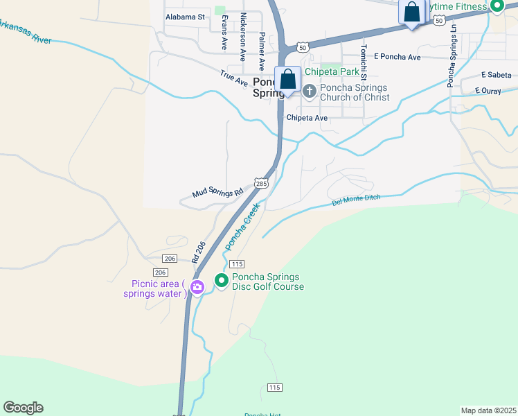 map of restaurants, bars, coffee shops, grocery stores, and more near 6111 US Highway 285 in Salida