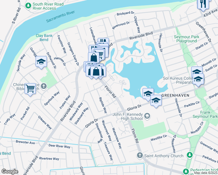 map of restaurants, bars, coffee shops, grocery stores, and more near 413 Florin Road in Sacramento