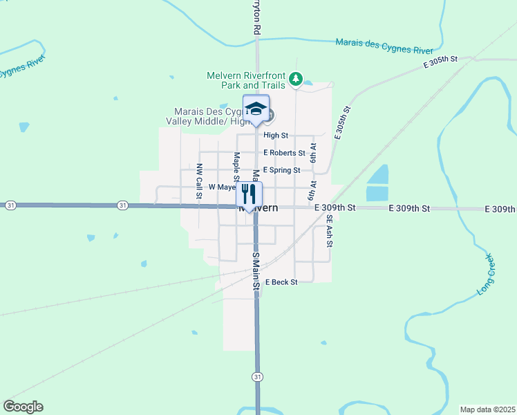 map of restaurants, bars, coffee shops, grocery stores, and more near in Melvern