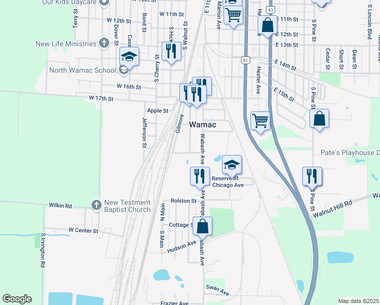 map of restaurants, bars, coffee shops, grocery stores, and more near 601 James Street in Centralia