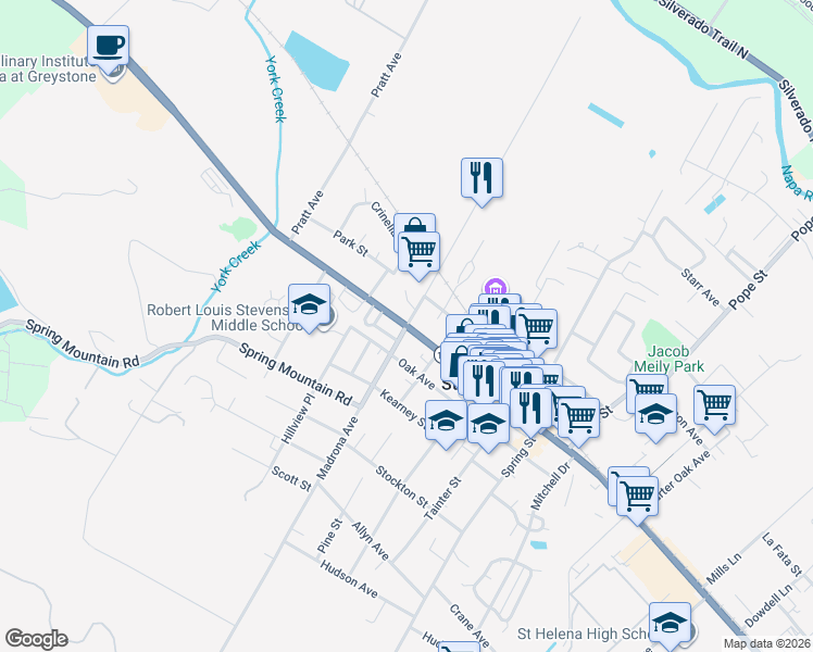 map of restaurants, bars, coffee shops, grocery stores, and more near Main St & Madrona Ave in Saint Helena