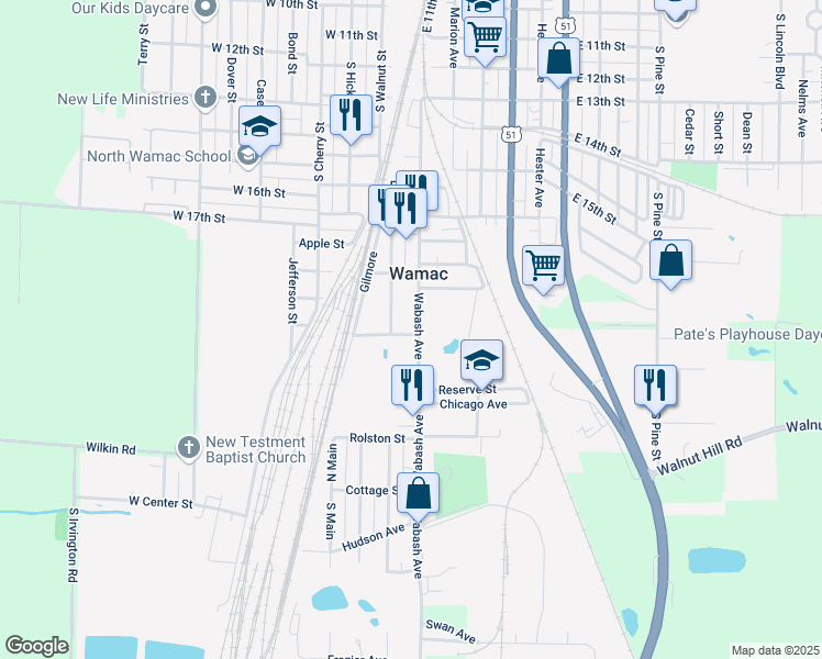 map of restaurants, bars, coffee shops, grocery stores, and more near 601 James Street in Centralia