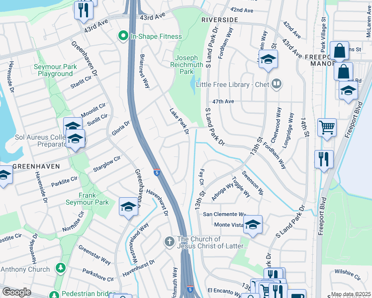 map of restaurants, bars, coffee shops, grocery stores, and more near 6615 Willowbrae Way in Sacramento