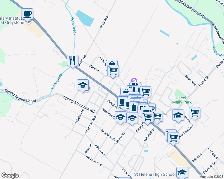 map of restaurants, bars, coffee shops, grocery stores, and more near 1570 Main Street in Saint Helena