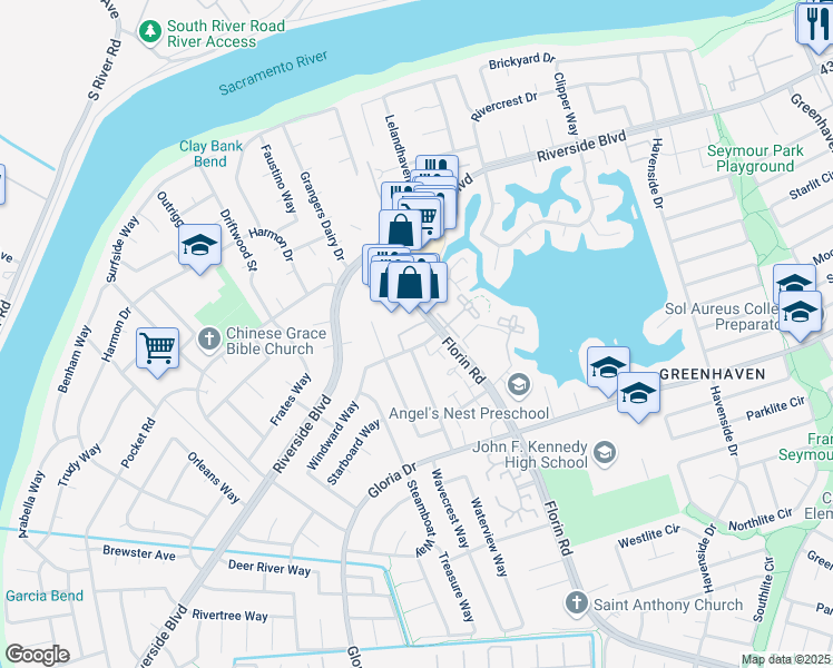 map of restaurants, bars, coffee shops, grocery stores, and more near 553 Windward Way in Sacramento