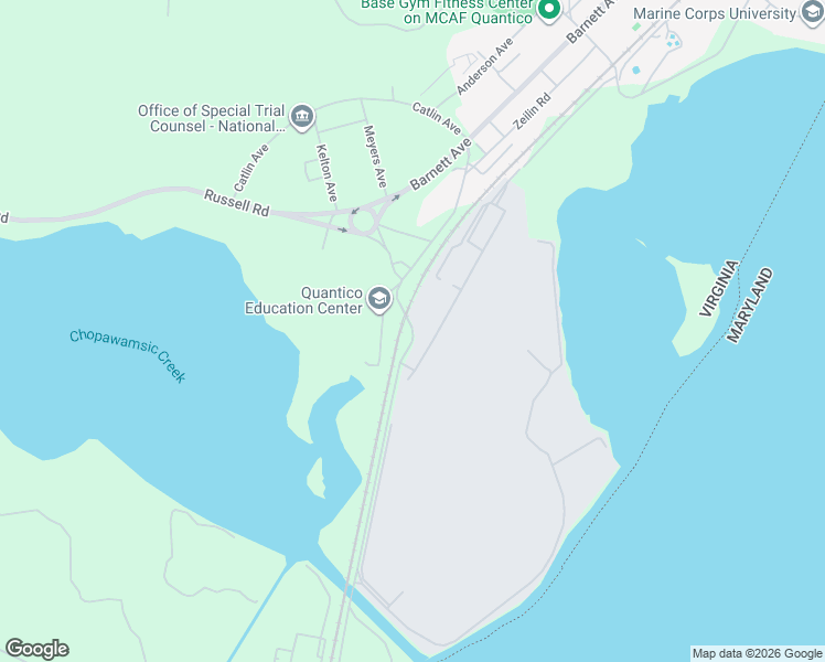 map of restaurants, bars, coffee shops, grocery stores, and more near in Quantico