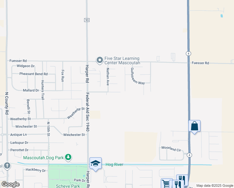 map of restaurants, bars, coffee shops, grocery stores, and more near 280 Douglas Avenue in Mascoutah