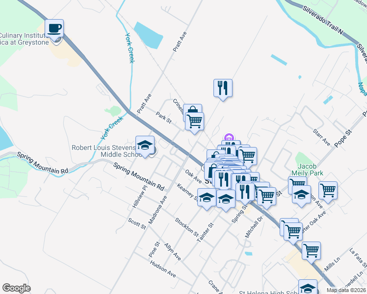 map of restaurants, bars, coffee shops, grocery stores, and more near 1632 Main Street in St. Helena