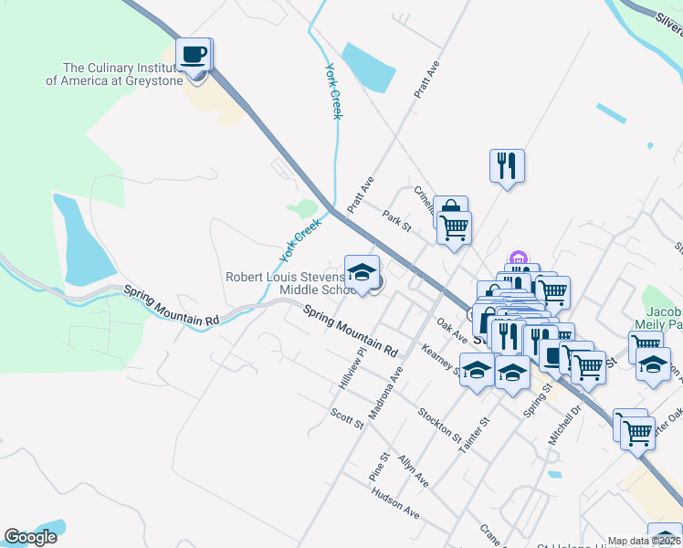 map of restaurants, bars, coffee shops, grocery stores, and more near 1832 Granger Way in St. Helena