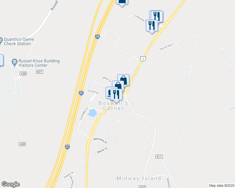 map of restaurants, bars, coffee shops, grocery stores, and more near 841 Telegraph Road in Stafford