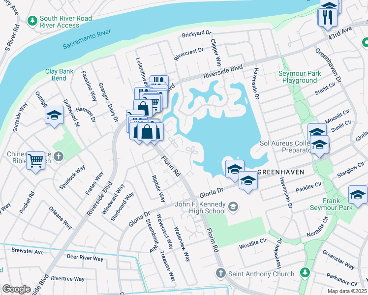 map of restaurants, bars, coffee shops, grocery stores, and more near 413 Florin Road in Sacramento