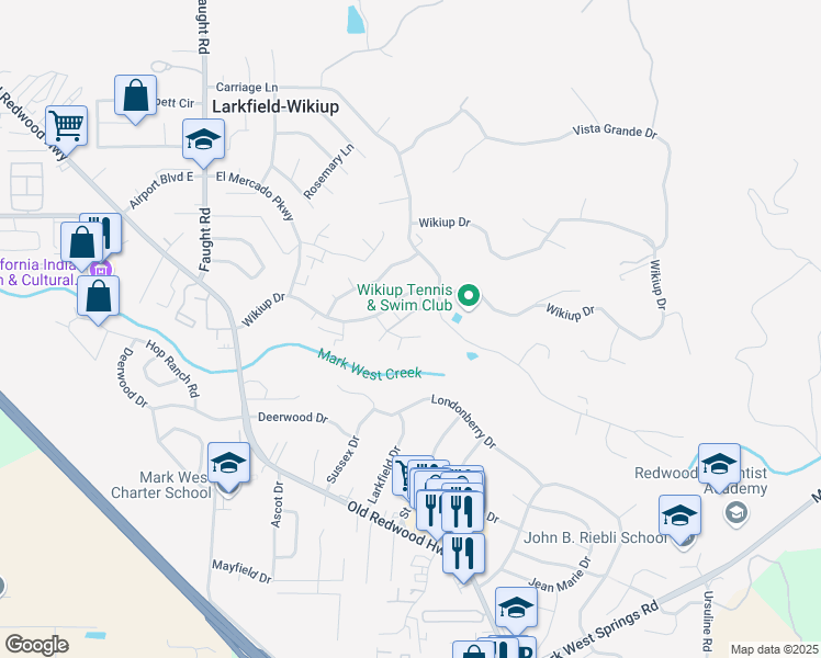 map of restaurants, bars, coffee shops, grocery stores, and more near 430 Las Casitas Court in Santa Rosa