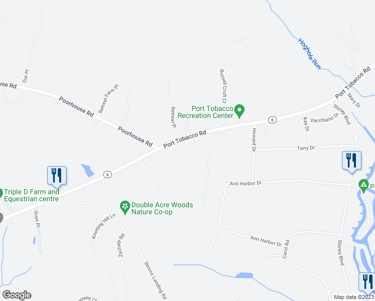 map of restaurants, bars, coffee shops, grocery stores, and more near 8095 Port Tobacco Road in Port Tobacco