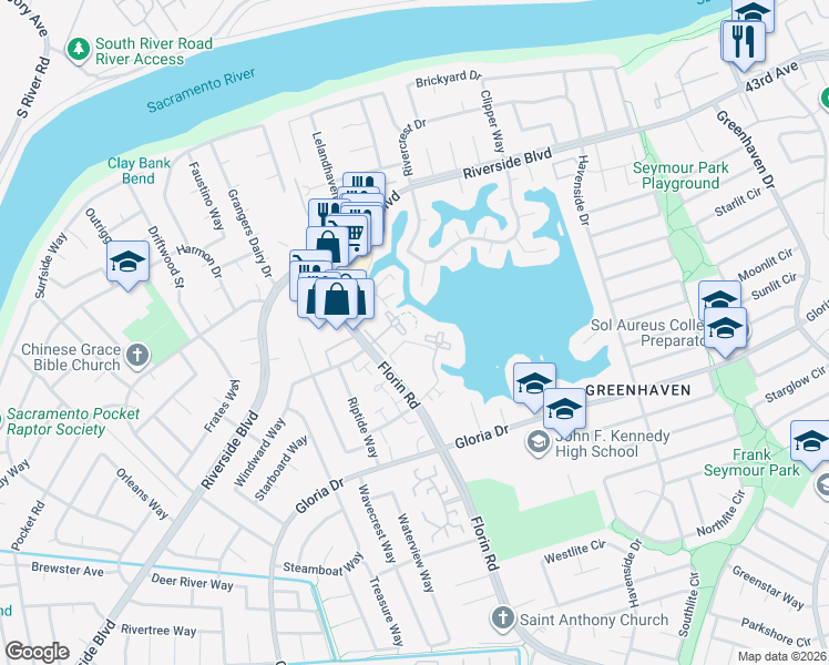 map of restaurants, bars, coffee shops, grocery stores, and more near 407 Florin Road in Sacramento