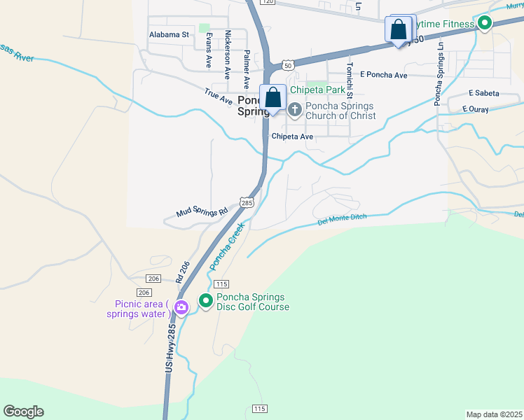 map of restaurants, bars, coffee shops, grocery stores, and more near 145 Hot Springs Road in Salida