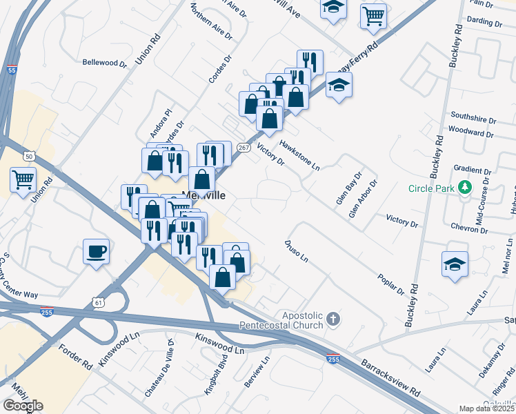 map of restaurants, bars, coffee shops, grocery stores, and more near 1295 Enderbury Drive in St. Louis