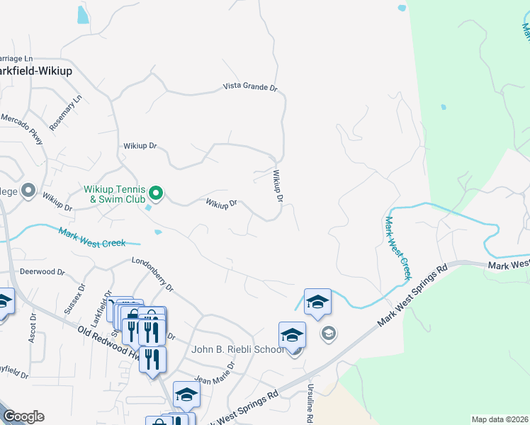 map of restaurants, bars, coffee shops, grocery stores, and more near 987 Wikiup Drive in Santa Rosa