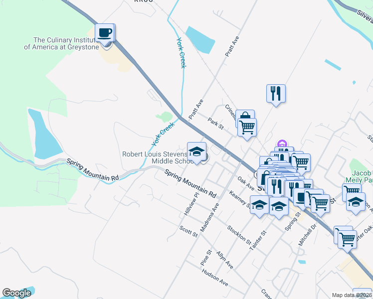 map of restaurants, bars, coffee shops, grocery stores, and more near 1832 Granger Way in St Helena