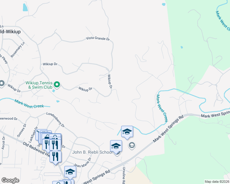 map of restaurants, bars, coffee shops, grocery stores, and more near 1064 Wikiup Drive in Santa Rosa