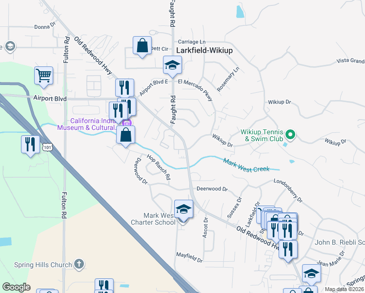 map of restaurants, bars, coffee shops, grocery stores, and more near 248 Mark West Commons Circle in Santa Rosa