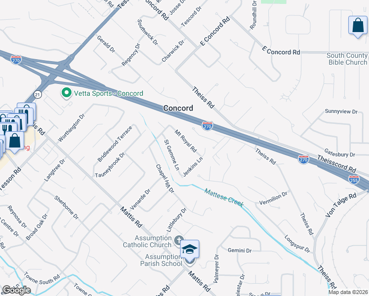 map of restaurants, bars, coffee shops, grocery stores, and more near 4930 Mount Royal Road in St. Louis
