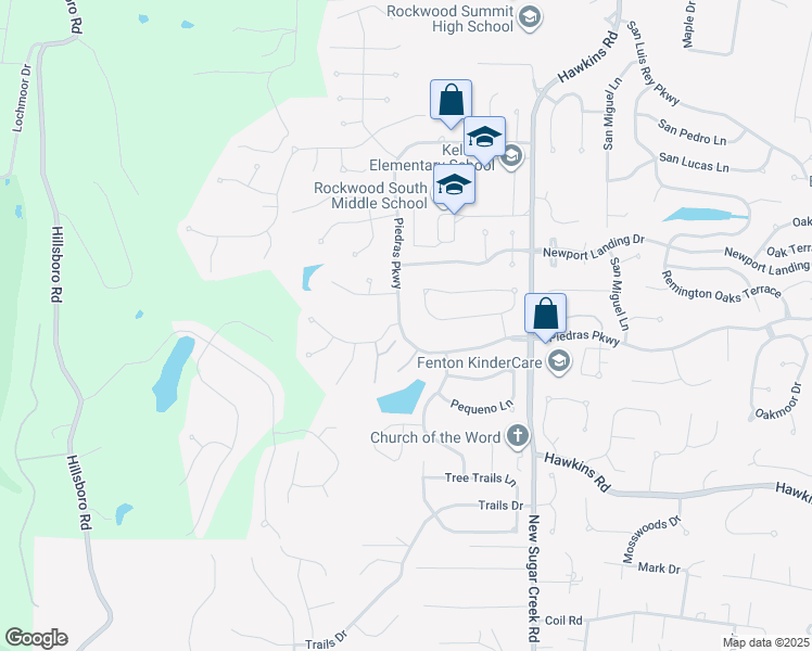 map of restaurants, bars, coffee shops, grocery stores, and more near 1293 Piedras Parkway in Fenton