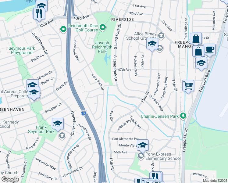 map of restaurants, bars, coffee shops, grocery stores, and more near in Sacramento