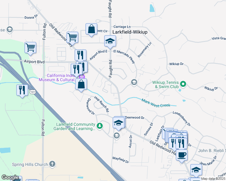 map of restaurants, bars, coffee shops, grocery stores, and more near 248 Mark West Commons Circle in Santa Rosa
