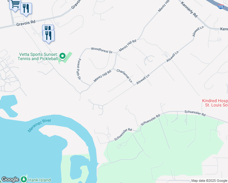 map of restaurants, bars, coffee shops, grocery stores, and more near 12564 Glencroft Drive in St. Louis