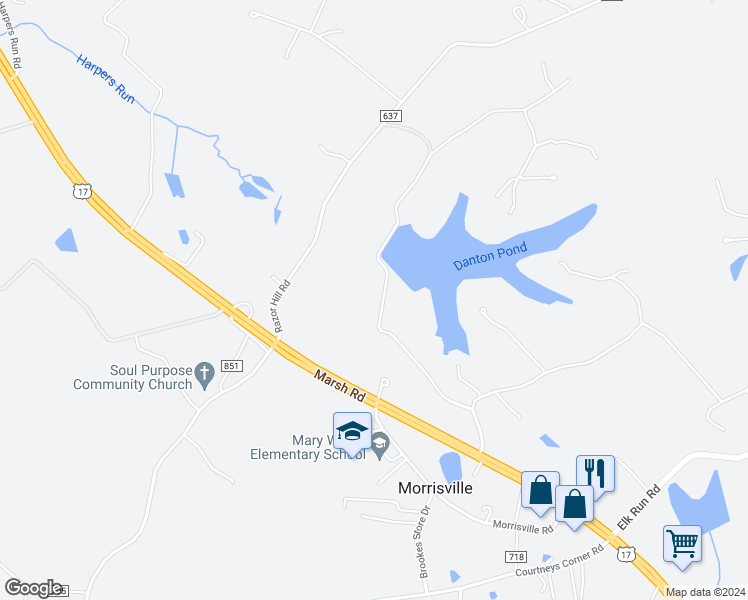 map of restaurants, bars, coffee shops, grocery stores, and more near 12684 Lake Coventry Drive in Bealeton