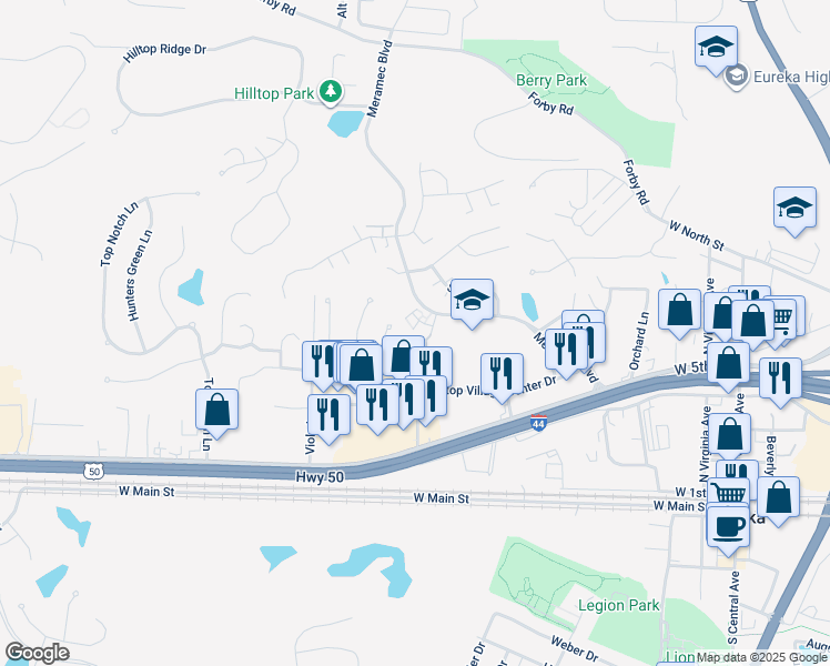 map of restaurants, bars, coffee shops, grocery stores, and more near 159 Colts Foot Court in Eureka