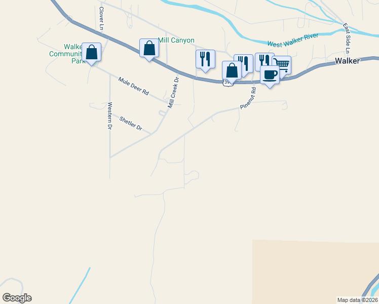map of restaurants, bars, coffee shops, grocery stores, and more near 59 Dry Canyon Road in Coleville