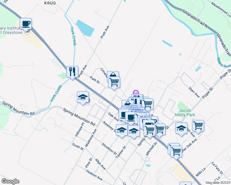 map of restaurants, bars, coffee shops, grocery stores, and more near 1572 Railroad Avenue in St. Helena