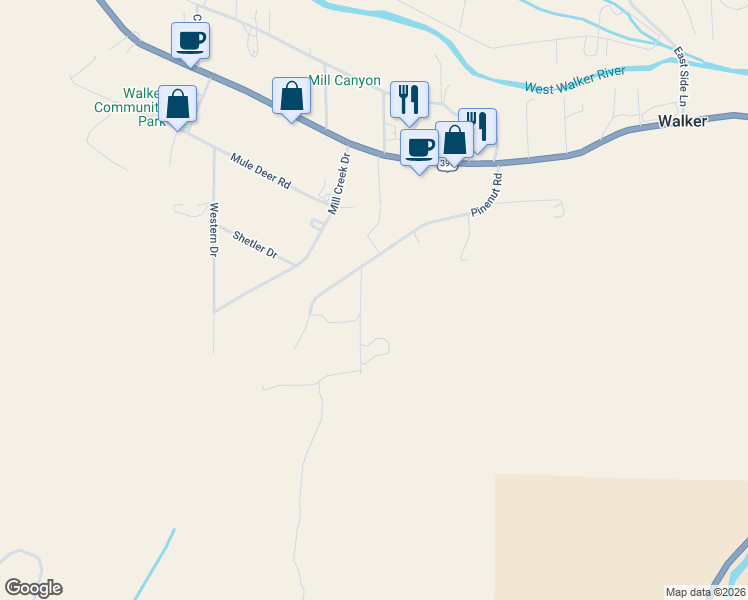 map of restaurants, bars, coffee shops, grocery stores, and more near 59 Dry Canyon Road in Coleville