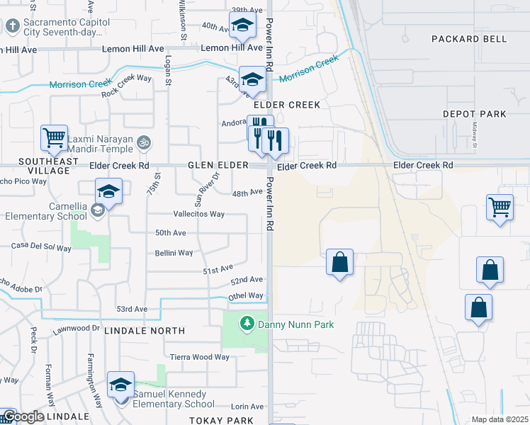 map of restaurants, bars, coffee shops, grocery stores, and more near 24 Keasling Court in Sacramento