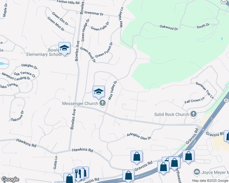 map of restaurants, bars, coffee shops, grocery stores, and more near 570 May Valley Drive in Fenton
