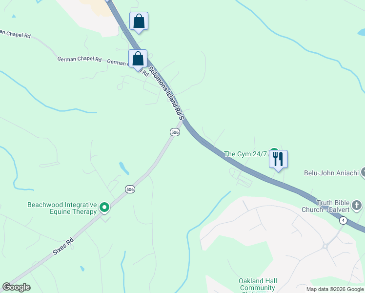 map of restaurants, bars, coffee shops, grocery stores, and more near 101 Kinsey Drive in Prince Frederick