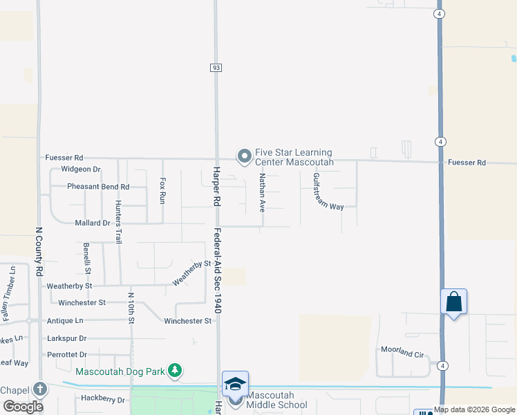 map of restaurants, bars, coffee shops, grocery stores, and more near 1156 Windshire Drive in Mascoutah