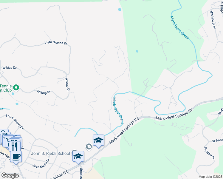 map of restaurants, bars, coffee shops, grocery stores, and more near 5245 Wikiup Bridge Way in Santa Rosa