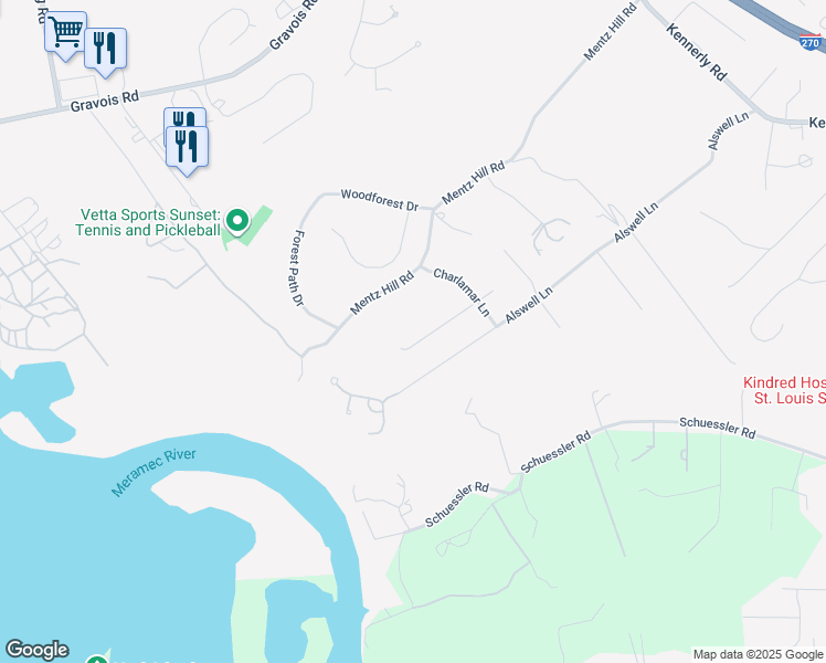 map of restaurants, bars, coffee shops, grocery stores, and more near 12564 Glencroft Drive in St. Louis