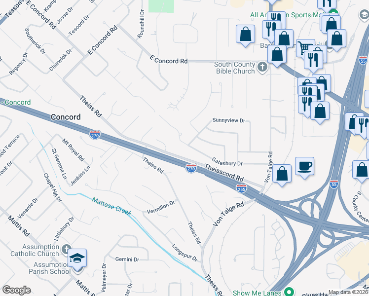 map of restaurants, bars, coffee shops, grocery stores, and more near 4801 Little Branch Place in St. Louis
