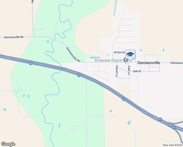 map of restaurants, bars, coffee shops, grocery stores, and more near 110 Circle Drive in Damiansville