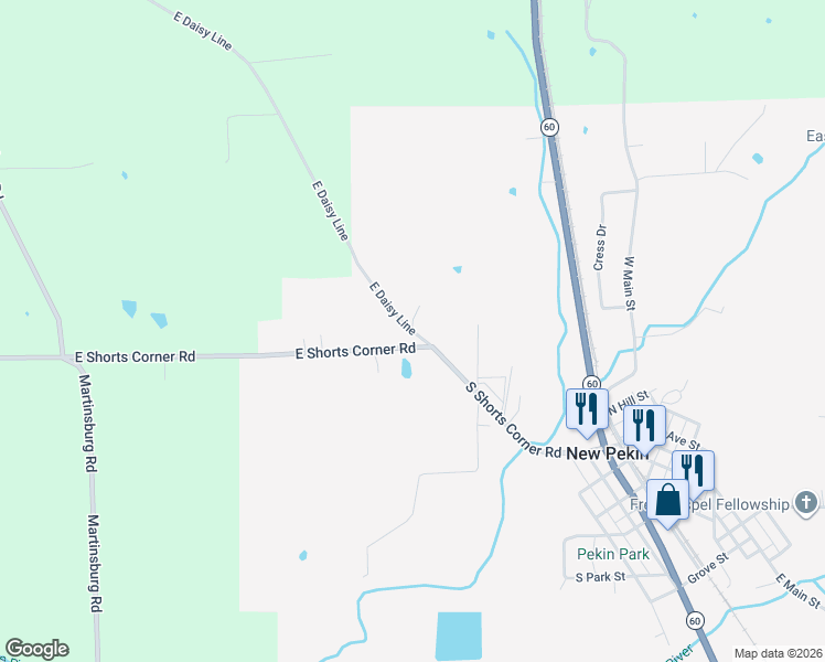 map of restaurants, bars, coffee shops, grocery stores, and more near 3175 East Daisy Line in New Pekin