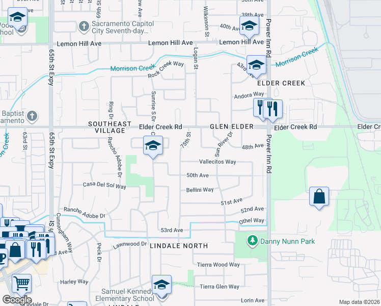 map of restaurants, bars, coffee shops, grocery stores, and more near 6429 Tapo Court in Sacramento