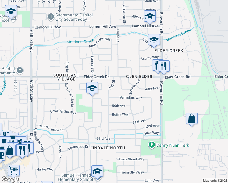 map of restaurants, bars, coffee shops, grocery stores, and more near 6429 Tapo Court in Sacramento