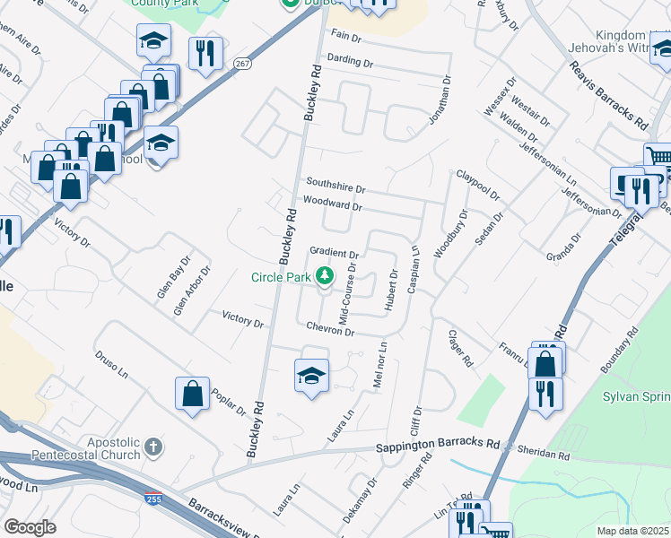 map of restaurants, bars, coffee shops, grocery stores, and more near 2910 Sunrise Drive in Saint Louis